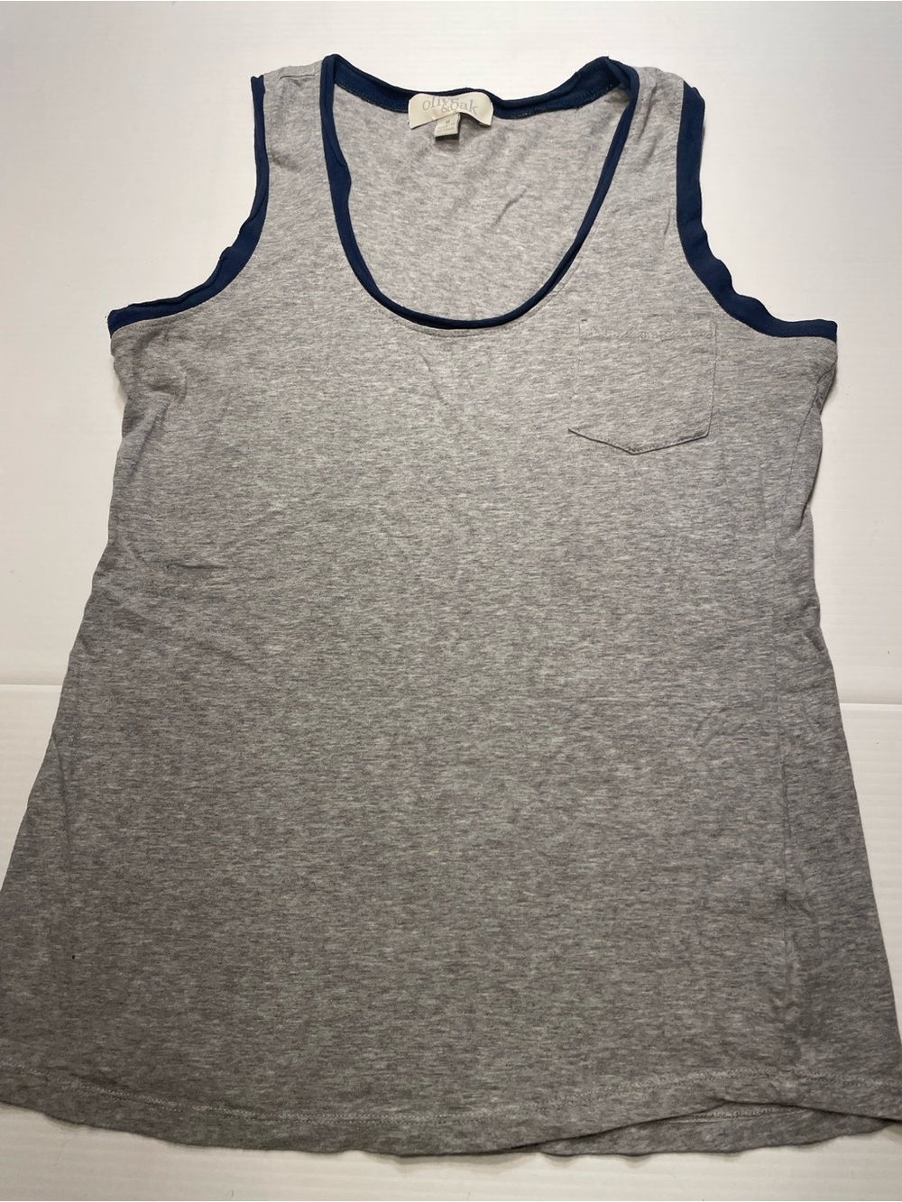 Olive & Oak Gray Tank Top w Navy Blue Contrast Trim Cotton Spandex Women Sz M